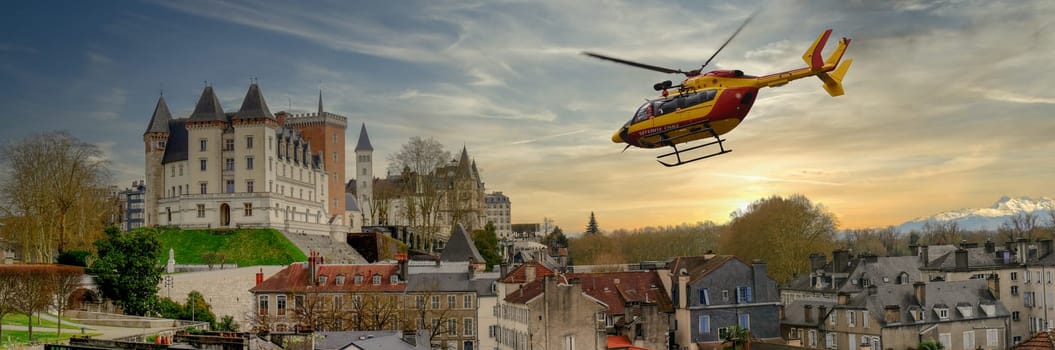 the castle of Pau city with helicopter in France