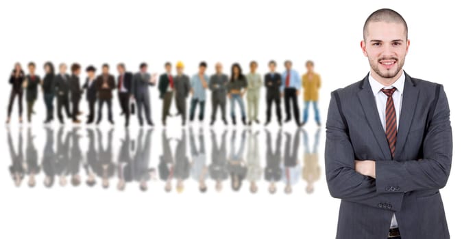 business man in front of a group of people