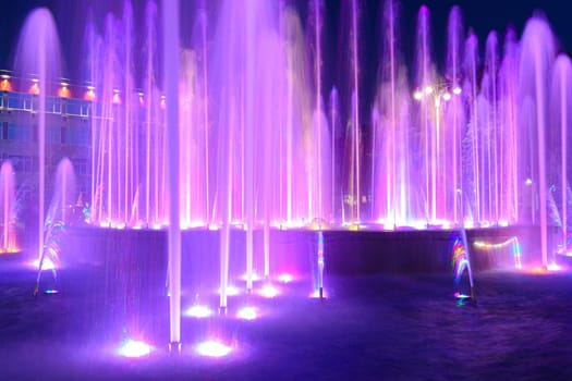 Close-up of the vertically gushing jets of the fountain, the fountain is installed on the Soviet Square near the administration building in Anapa