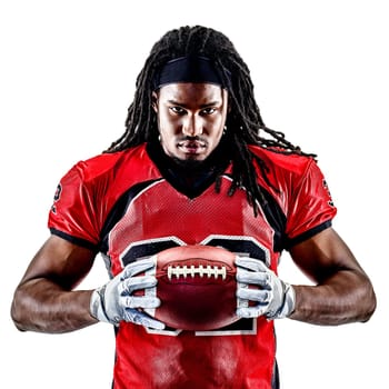 one american football player man isolated on white background