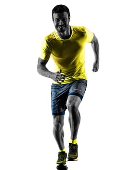 one caucasian man runner running jogging jogger silhouette isolated on white background