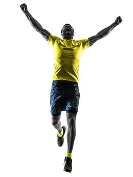 one caucasian man runner running jogging jogger happy silhouette isolated on white background