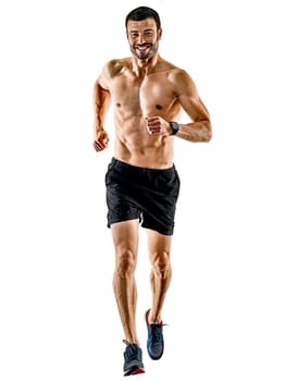 one caucasian man runner jogger running jogging isolated on white background with shadows