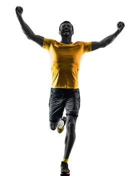 one caucasian man runner running jogging jogger happy silhouette isolated on white background