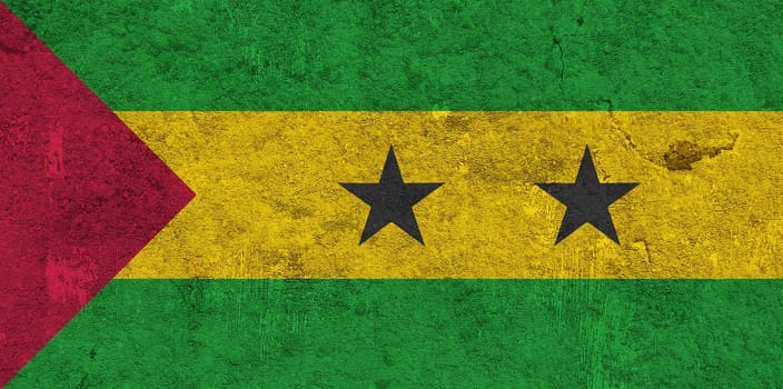 Flag of Sao Tome and Principe on weathered concrete