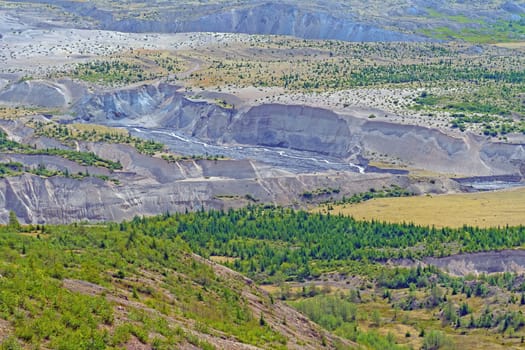 Stream Cutting Through the Pyroclastic Flow in Mount St Helens Volcanic National Monument in Washington