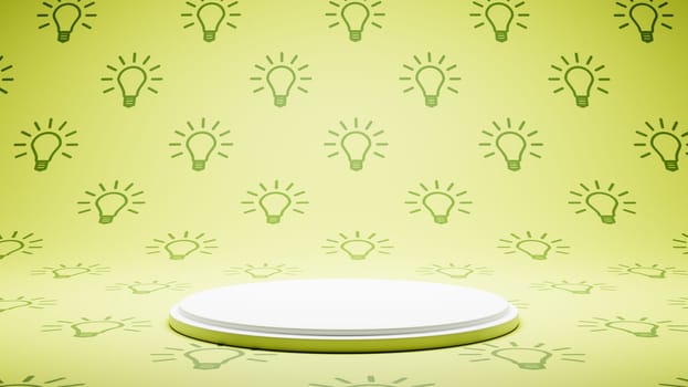 Empty White Platform on Green Light Bulb Symbol Pattern Studio Background 3D Render Illustration