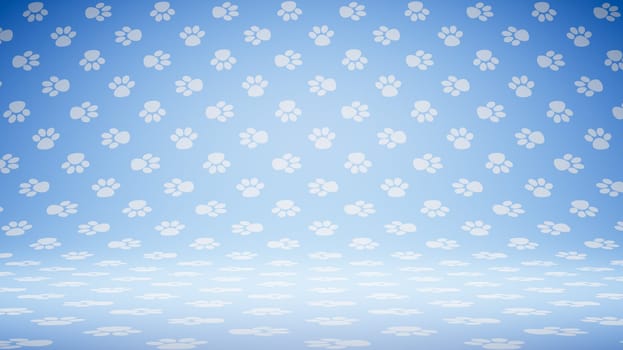 Empty Blank Blue and White Pet Footprint Symbol Pattern Studio Background 3D Render Illustration