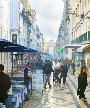 Commerce street at the Old Town of Lisbon, Portugal