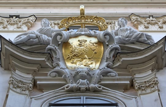 Architectural artistic decorations on house in Vienna, Austria