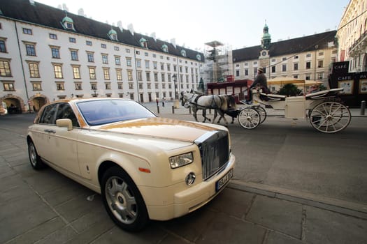 Luxury Rolls Royce car parked in Hofburg Palace in Vienna, Austria
