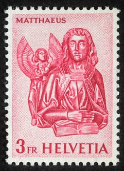 Stamp printed in Switzerland showing Saint Mattheus the Evangelist, circa 1982