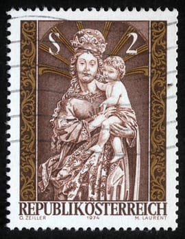 Christmas stamp printed in Austria shows Madonna and Child, circa 1974