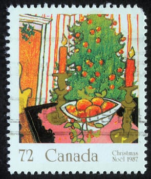 Christmas stamp printed in Canada, circa 1987
