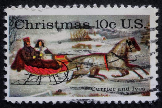 Christmas stamp printed in USA, circa 1980