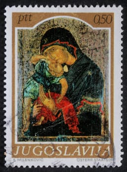 Christmas stamp printed in Yugoslavia shows Madonna and Child, circa 1985