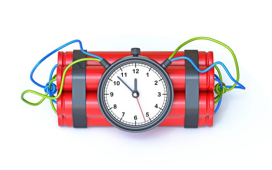 Dynamite with clock timer 3D render illustration isolated on white background