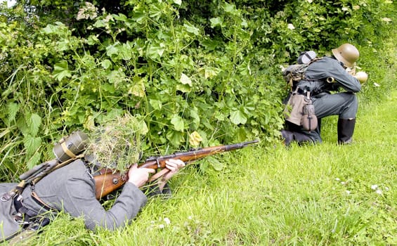 Unidentified reenactors dressed as German soldiers of world war two
