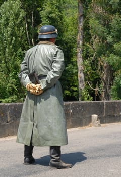 Unidentified reenactor dressed as German soldiers of world war two
