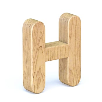Rounded wooden font Letter H 3D render illustration isolated on white background