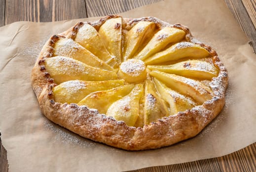 Pear and ginger galette on baking paper