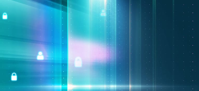 Graphical abstract digital background with transparent screen and lock icons, digital technology concept. 3d illustration