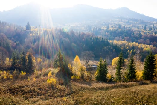 Colorful magic autumn mountain landscape.