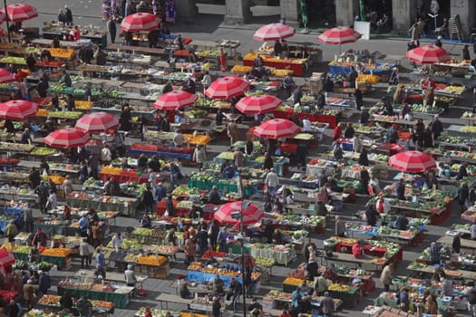 Traditional parasols on the Zagreb market, Croatia
