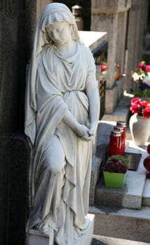 Detail of a mourning sculpture on a Mirogoj cemetery, Zagreb, Croatia