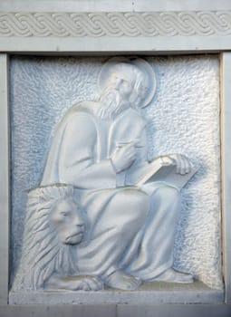 Saint Mark the Evangelist, detail of tomb reliefs at Mirogoj cemetery in Zagreb, Croatia