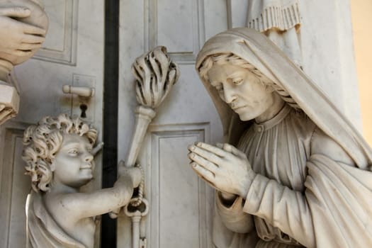 Detail of a mourning sculpture on a Mirogoj cemetery, Zagreb, Croatia
