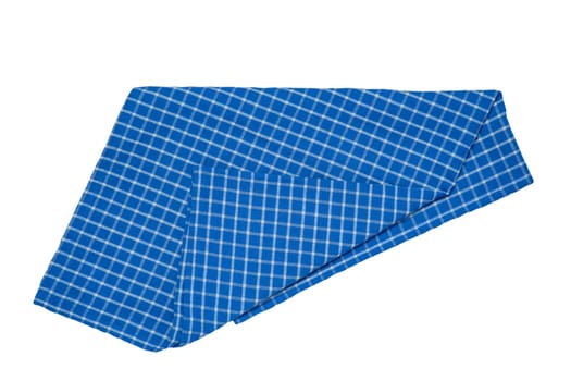 Towels isolated. Close-up of blue and white checkered napkin or picnic tablecloth texture isolated on a white background. Kitchen towel.
