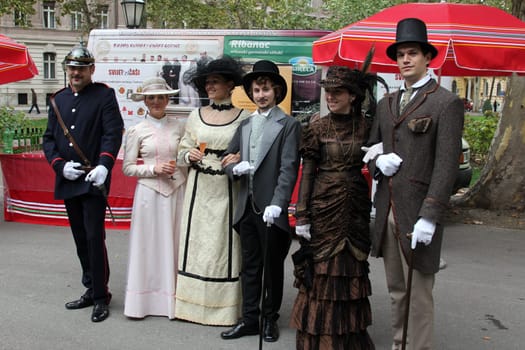 Event Zagreb Time Machine, there was a promenade of the old city costumes from the 19th century in Zagreb, Croatia