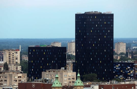 New metal and black glass business buildings in downtown of Zagreb, Croatia