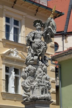 Saint Florian statue on the central square in Ptuj, town on the Drava River banks, Lower Styria Region, Slovenia