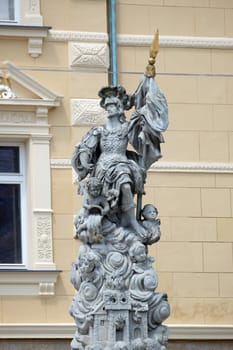 Saint Florian statue on the central square in Ptuj, town on the Drava River banks, Lower Styria Region, Slovenia