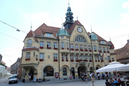 The City Hall in Ptuj, town on the Drava River banks, Lower Styria Region, Slovenia on July 02, 2016.