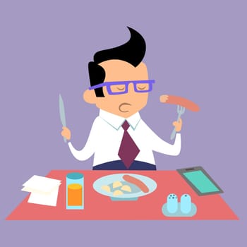 Business lunch office worker businessman eats fast food