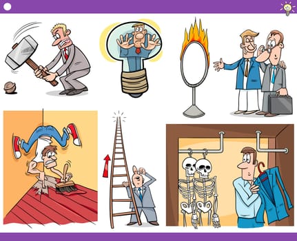 Illustration Set of Humorous Cartoon Concepts or Ideas and Metaphors with Funny Characters