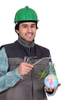 A plumber promoting ecology.