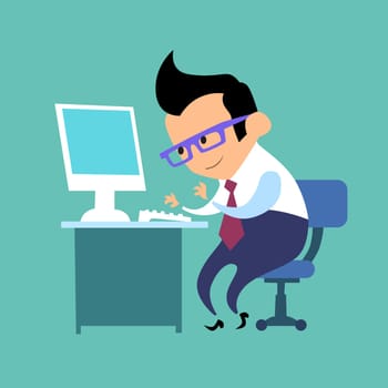 Businessman working on a computer in the office, typing on the keyboard