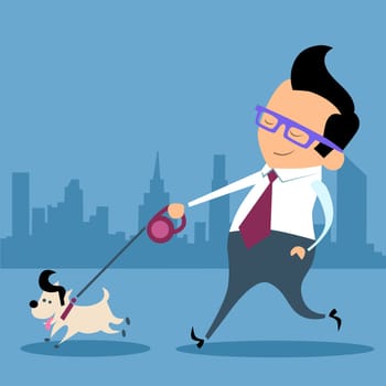Businessman walking a dog pet office worker