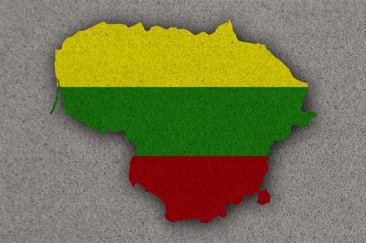 Map and flag of Lithuania on felt