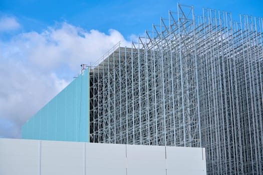 Construction site of a new high-bay warehouse in an industrial estate in Magdeburg in Germany