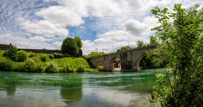 view of a bridge of Navarrenx in the french Pyrenees