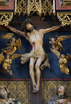 Crucifixion, Twelve Apostles altar in St James Church in Rothenburg ob der Tauber, Germany