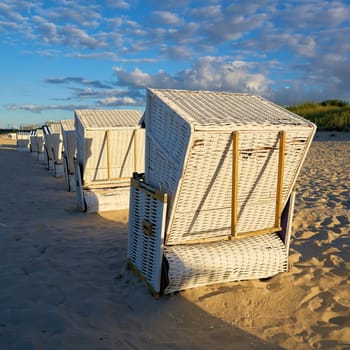 Beach chairs on the beach of Swinoujscie on the Baltic Sea in Poland