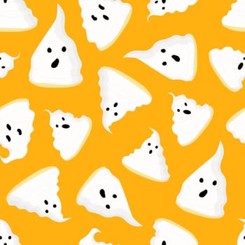 Wrapping paper design. Ghosts pattern seamless. Bright orange background. Halloween