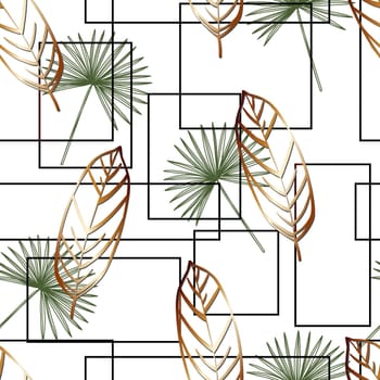 Modern exotic jungle plants illustration pattern. Creative collage contemporary floral seamless pattern. Fashionable template for design.
