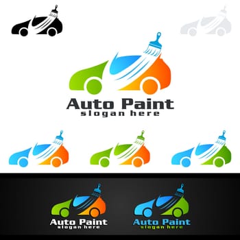 Car Painting Logo with Spray Gun and Sport Car Concept